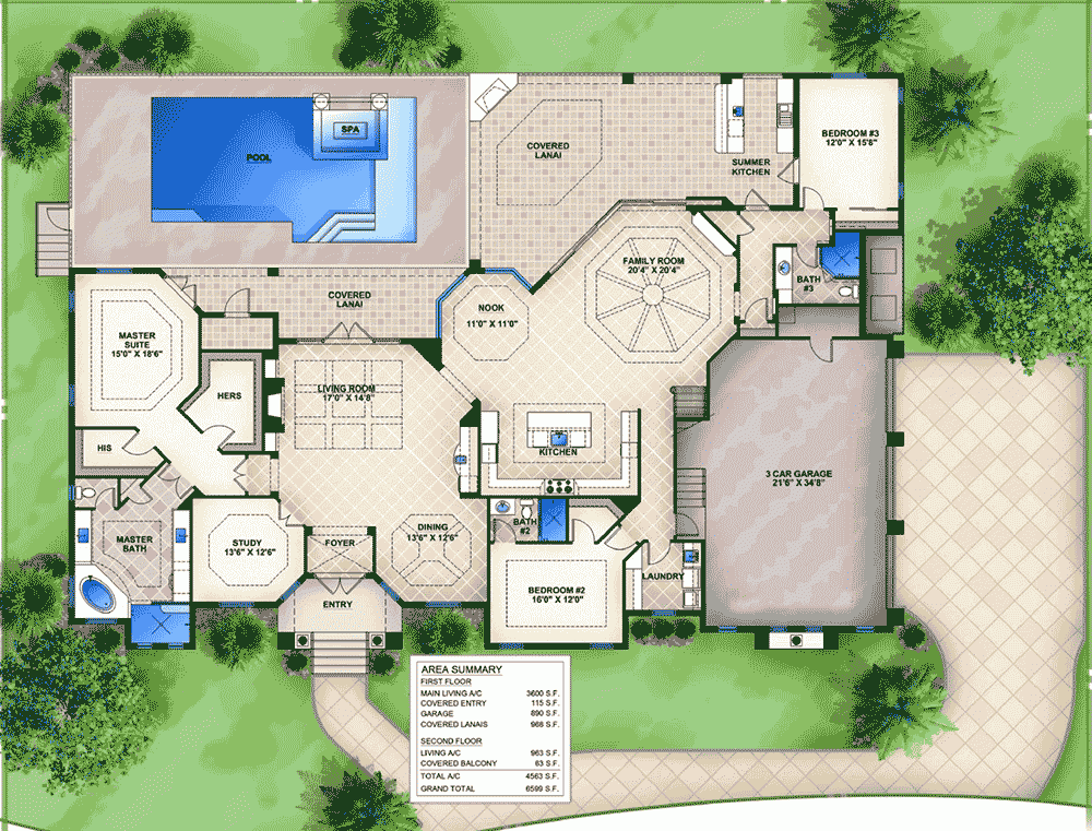 Five Bedroom Mediterranean House Plan 86000BW Architectural Designs  - Open Floor Plan 5 Bedroom House