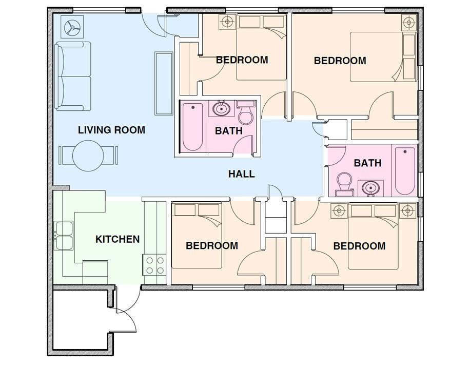 Floor Plan 4 Bedroom 2 Bathroom Floorplans click - Floor Plan Of 4 Bedroom 2 Bath House