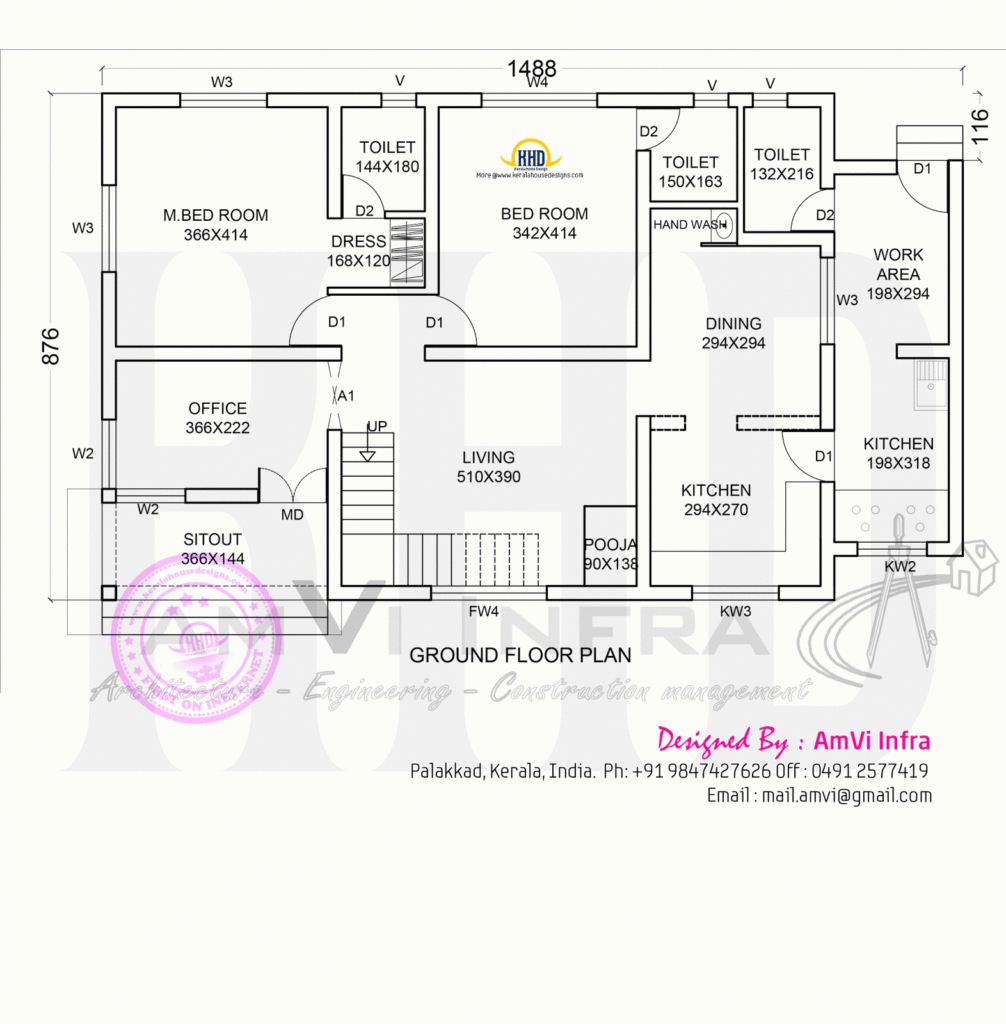 Floor Plan And Elevation Of Modern House Kerala Home Design And Floor  - 3 Bedroom House Ground Floor Plan