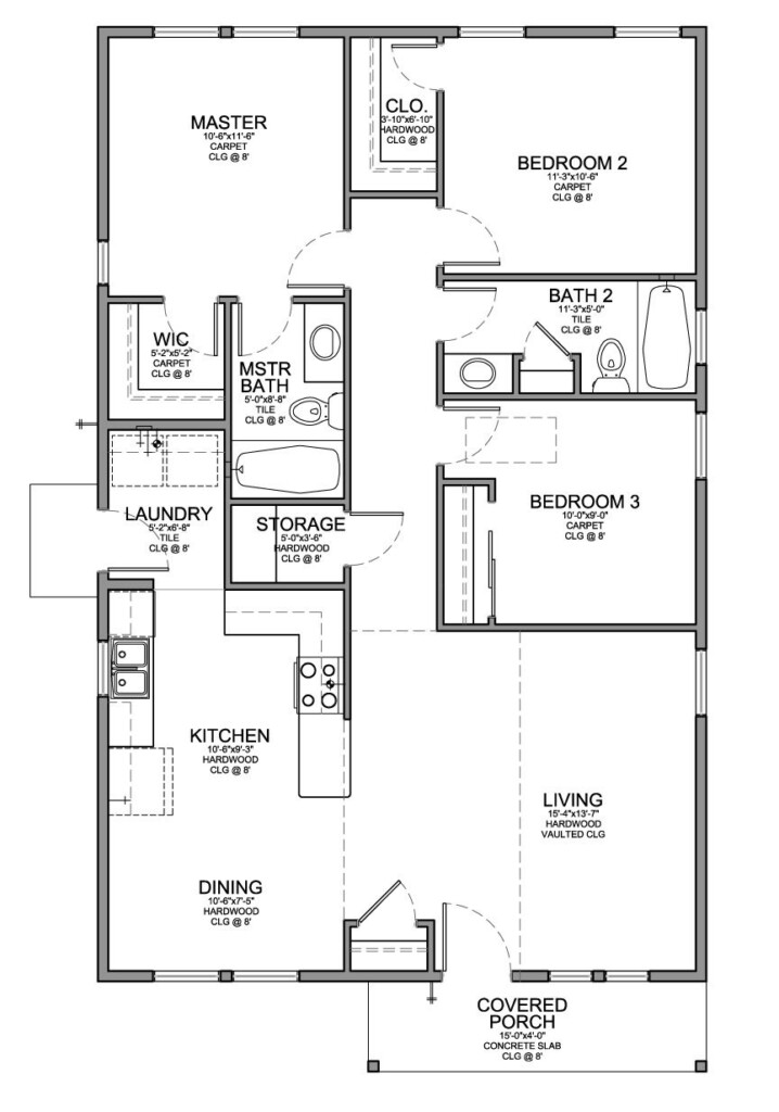 Floor Plan For A Small House 1 150 Sf With 3 Bedrooms And 2 Baths With  - Small 3 Bedroom House Floor Plan