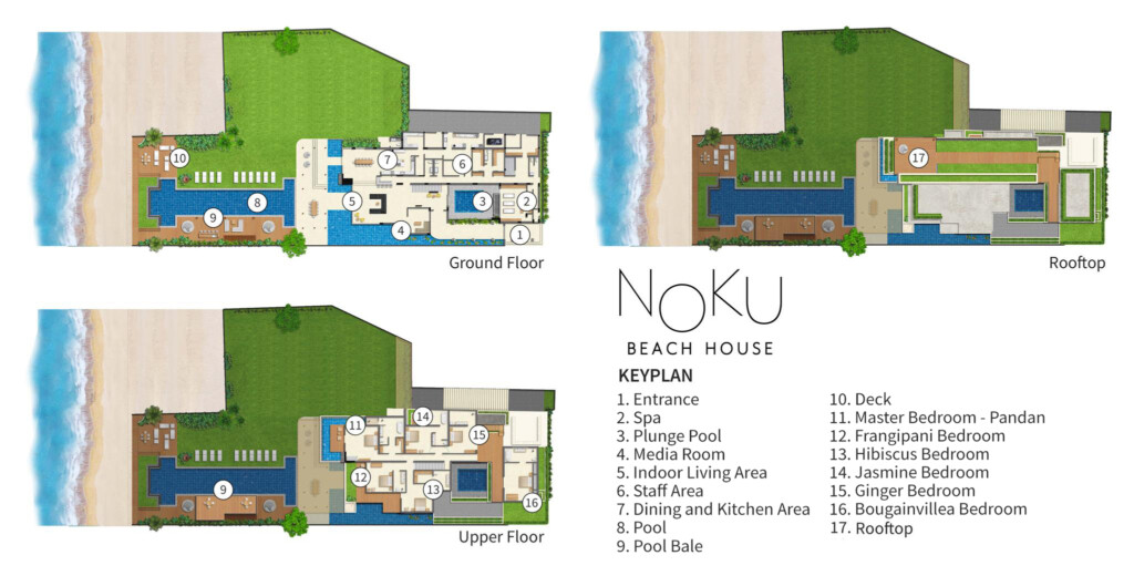 Floorplan Noku Beach House Six bedroom Beachfront Seminyak Villa - 6 Bedroom Beach House Floor Plans