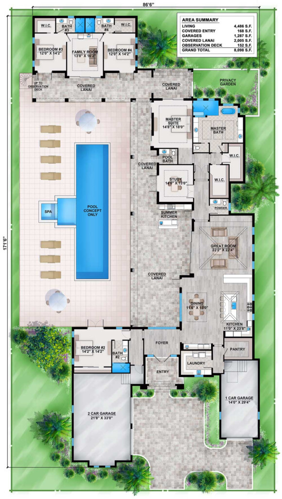 Florida House Plan With Guest Wing 86030BS Architectural Designs  - Single Story Guest House 1 Bedroom Floor Plans