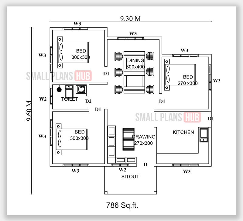 Four Low Budget Kerala Style Three Bedroom House Plans Under 750 Sq ft  - Kerala House Plans 3 Bedrooms Single Floor