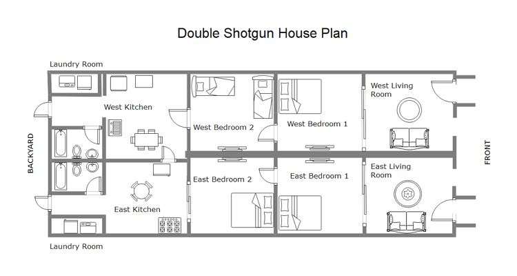 Free Editable Shotgun House Plans EdrawMax Online - Double 3-4 Bedroom Shotgun House Floor Plans Ideas