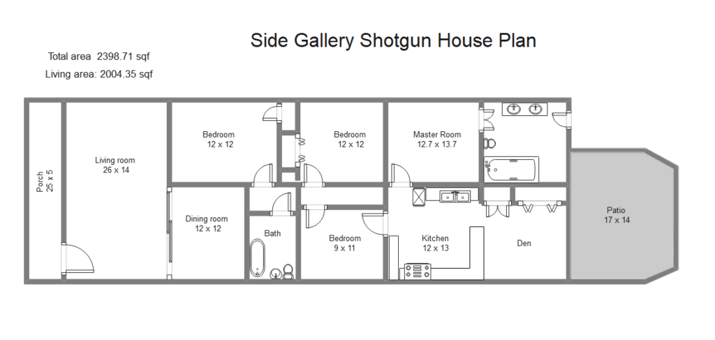 Free Editable Shotgun House Plans EdrawMax Online - Shotgun House Floor Plan 3 Bedroom