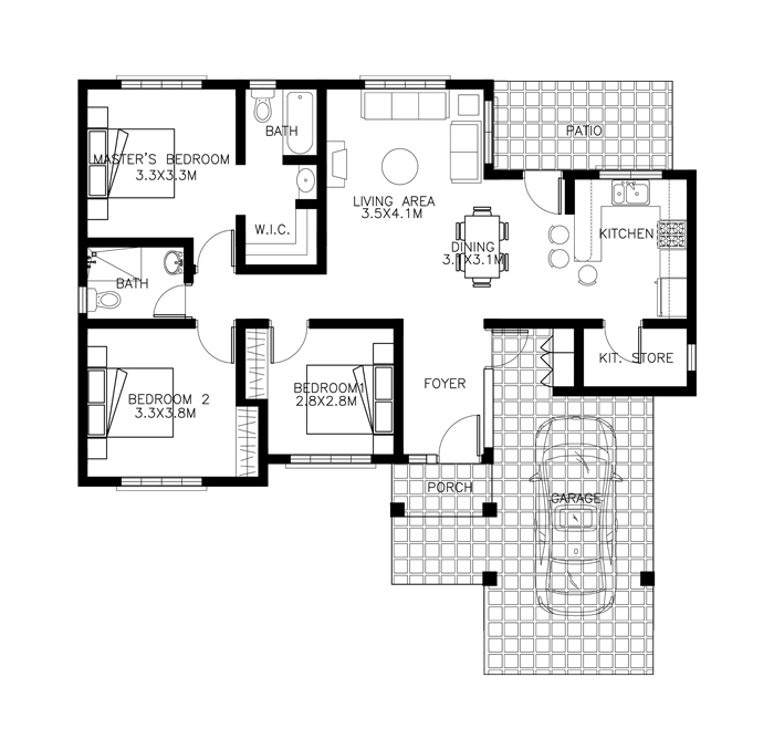 FREE LAY OUT AND ESTIMATE PHILIPPINE BUNGALOW HOUSE - Floor Plan 3 Bedroom Bungalow House Philippines