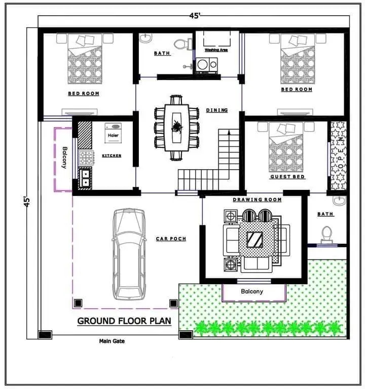 Ghar Ka Design Simple 6 Bedroom House G D ASSOCIATES Architectural  - Simple 6 Bedroom House Floor Plans