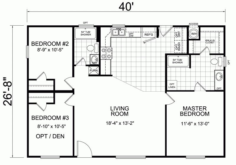 Home 28 X 40 3 Bed 2 Bath 1066 Sq Ft Sonoma Manufactured Homes - 3 Bedroom Manufactured House Floor Plans