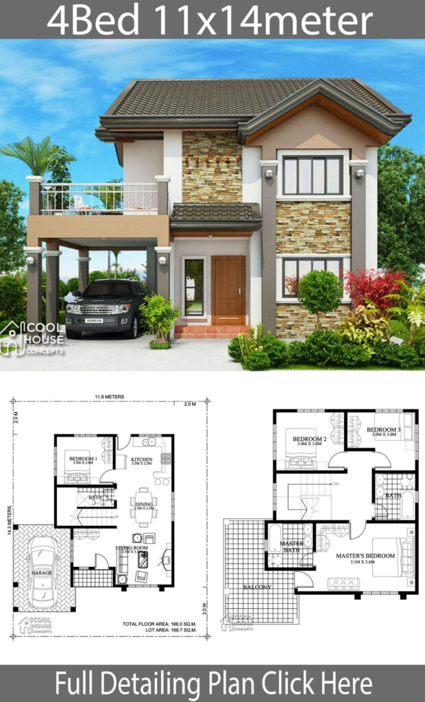 Home Design 10x16m 4 Bedrooms Home Ideassearch 63A - Floor Plans For Small Houses With 4 Bedrooms