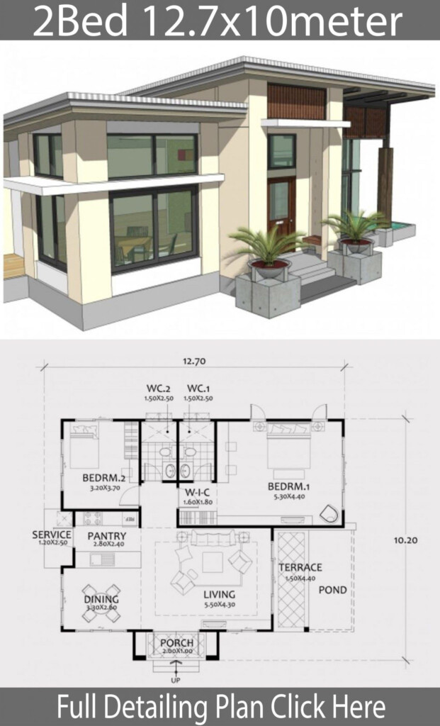 Home Design Plan 12 7x10m With 2 Bedrooms With Images In 2021 08A - 2 Bedroom Modern House Floor Plans