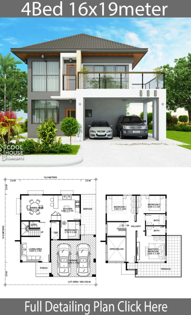 Home Design Plan 16x19m With 4 Bedrooms In 2020 Philippines House  - 2 Floor 4 Bedroom House Plans