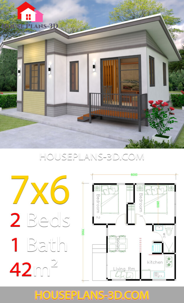 House Design 7x7 With 2 Bedrooms Full Plans House Plans 3d 287 - Small House 2 Bedroom Floor Plans 3d