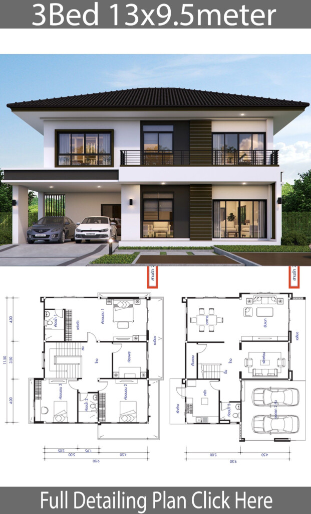 House Design Plan 13x9 5m With 3 Bedrooms Home Design With Plan 947 - House Floor Plan Design 3 Bedroom