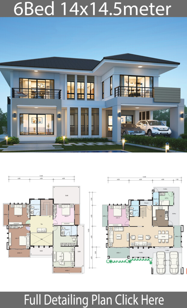 House Design Plan 14x14 5m With 6 Bedrooms House Plans 3d 4F3 - 6 Bedroom House Floor Plans 3d