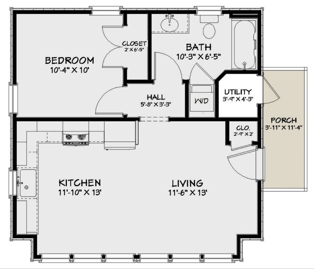 House Plan 1502 00007 Cottage Plan 596 Square Feet 1 Bedroom 1  - 1 Bedroom 1 Bath House Floor Plan With Furniture