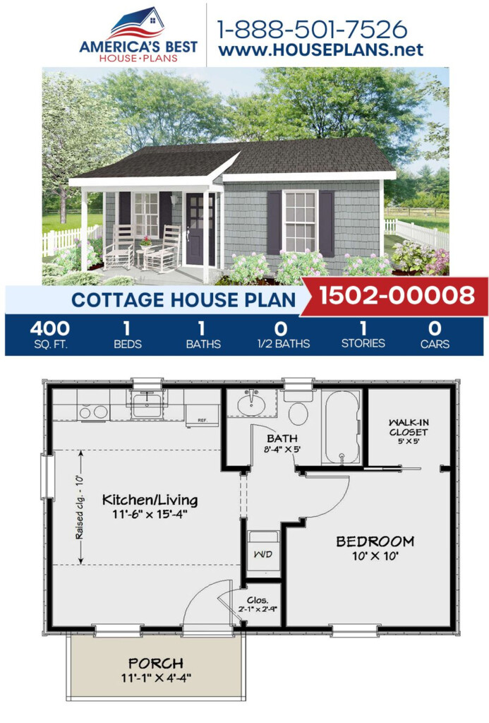 House Plan 1502 00008 Cottage Plan 400 Square Feet 1 Bedroom 1  - 1 Bedroom Guest House Floor Plans With Garage