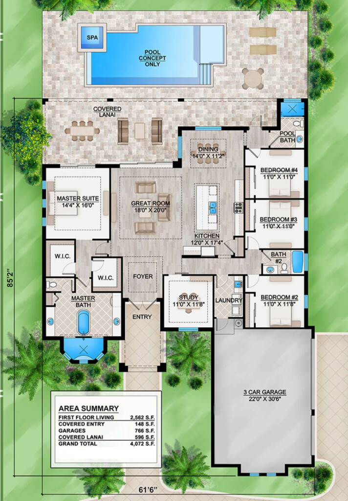 House Plan 207 00062 Florida Plan 2 562 Square Feet 4 Bedrooms 3  - 4 Bedroom Family House With Pool And Floor Plans