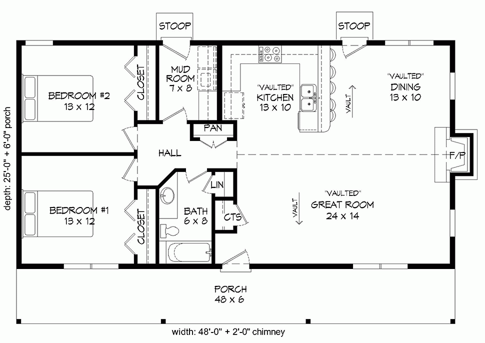 House Plan 51658 Ranch Style With 1200 Sq Ft 2 Bed 1 Bath - 1200 Sq Ft House Plans 2 Bedroom Single Floor