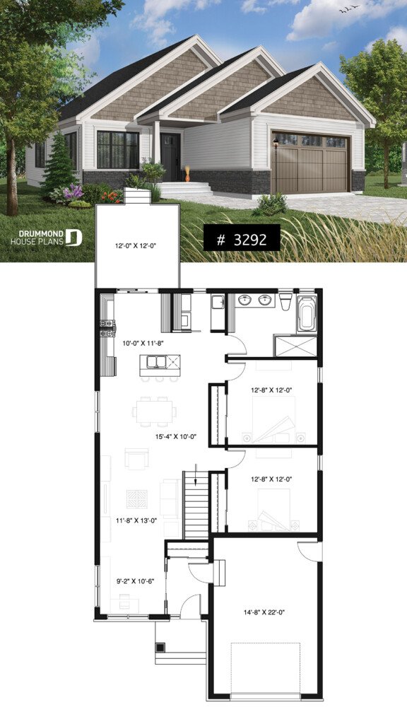 Ideal Narrow Lot House Plan 2 Bedrooms Large Family Room Play Area  - Floor Plan For 2 Bedroom 2.5 Bath Narrow House