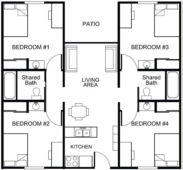 Image Result For Student Accommodation Floor Plans Student House  - Four Bedroom Two Bath Student Housing Floor Plans With Dimensions