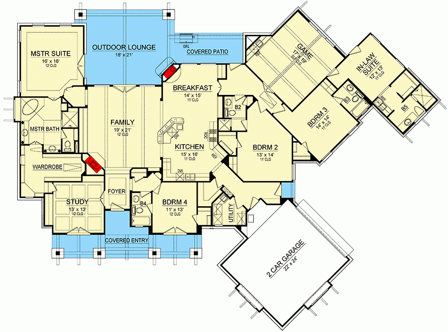 Important Inspiration 5 Bedroom Ranch Floor Plans Great Ideas  - 5 Bedroom Ranch Family House Floor Plan