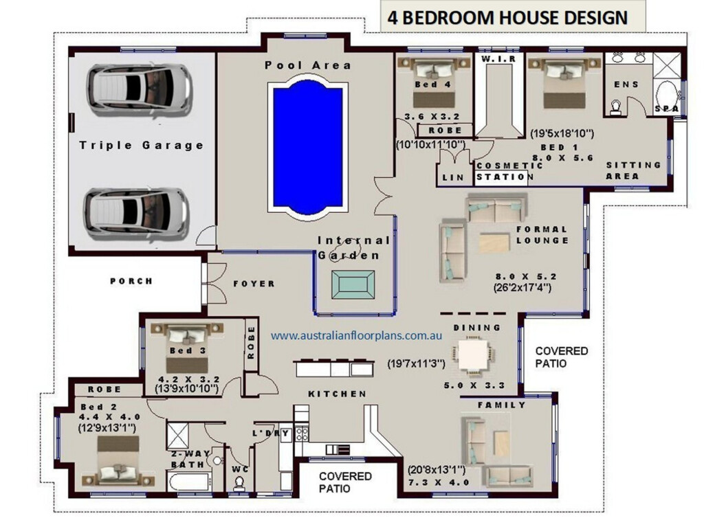 Internal Pool 4 Bedroom House Plans Full Concept Plans For Sale Etsy - Bedroom House Floor Plans Uk Pool