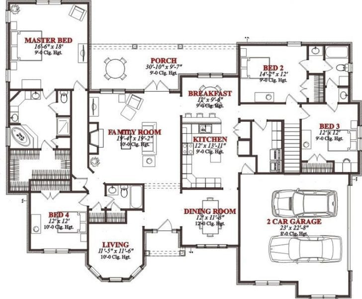 Lovely 4 Bedroom Floor Plans For A House New Home Plans Design - 4 Bedroom House Floor Plans Quotes