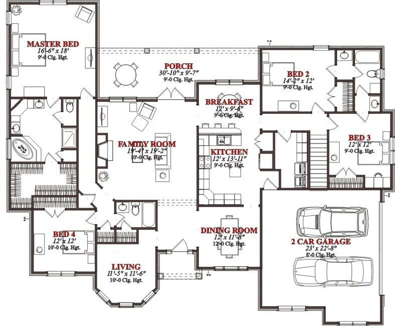 Lovely 4 Bedroom Floor Plans For A House New Home Plans Design - 4 Bedroom House Floor Plans With Models