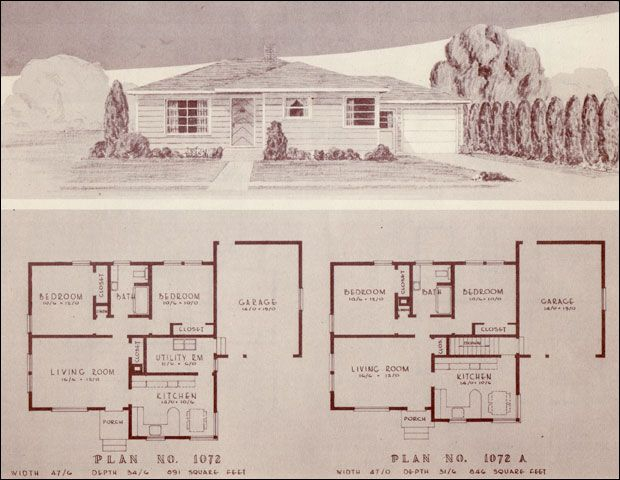 Mid Century Modern House Plans 1948 Homes Home Building Plan  - 1948 House 4 Bedroom Cottage Floor Plans