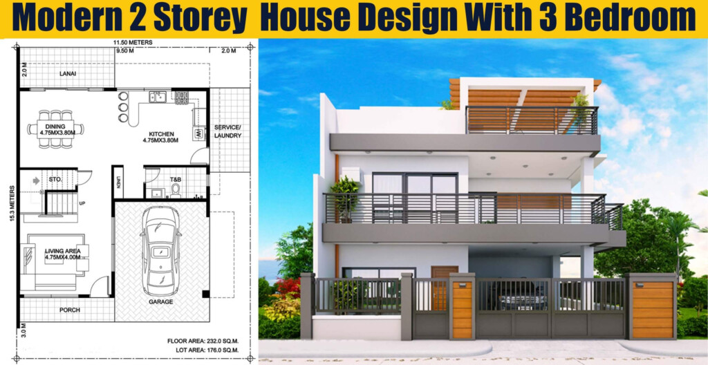 Modern 2 Storey House Design With 3 Bedroom Engineering Discoveries - Floor Plan For 2 Storey 3 Bedroom House