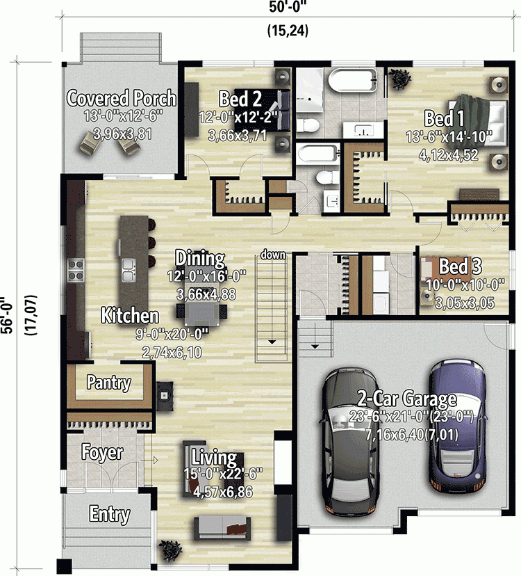 Modern 3 Bed House Plan With 2 Car Garage 80913PM Architectural  - 3 Bedroom House 2 Car Garage Floor Plans