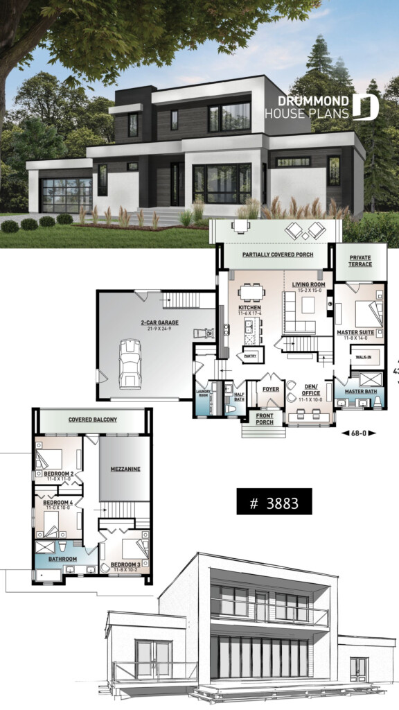 MODERN CUBIC HOUSE PLAN WITH 4 BEDROOM AND 2 CAR GARAGE Modern House  - Modern House Floor Plans 4 Bedrooms