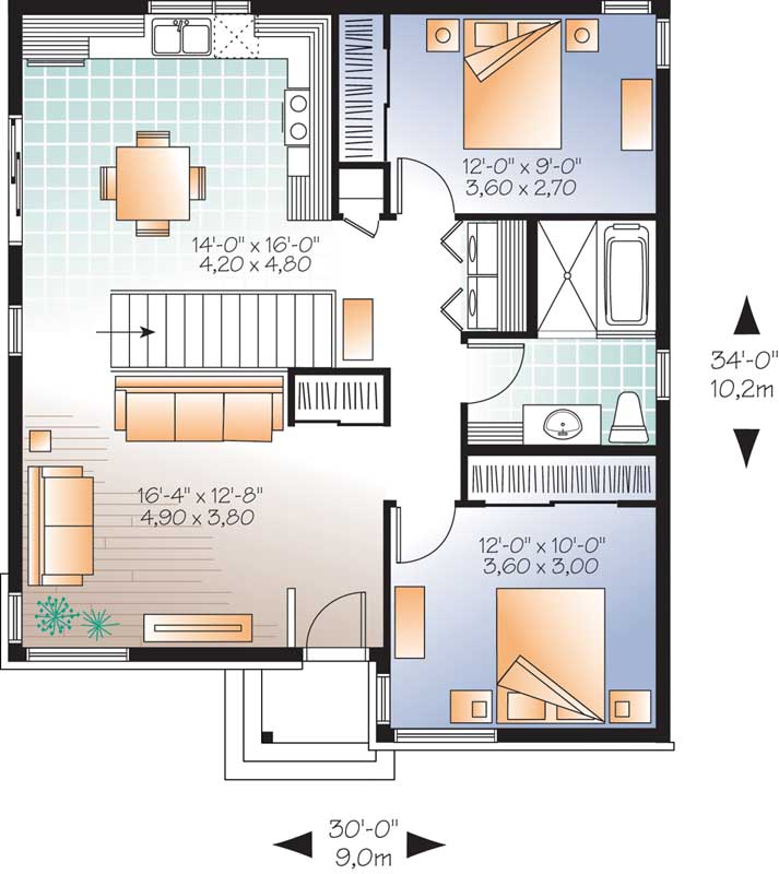 Modern House Plan 2 Bedrooms 1 Bath 962 Sq Ft Plan 5 1055 - 1 Bedroom 2 Bath House Floor Plans