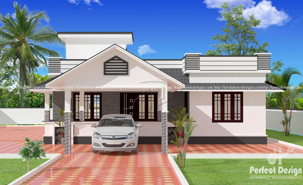 MyHousePlanShop Three Bedroom Single Story Kerala House Plan For 1153  - 3 Bedroom House Plans In Kerala Single Floor 3d