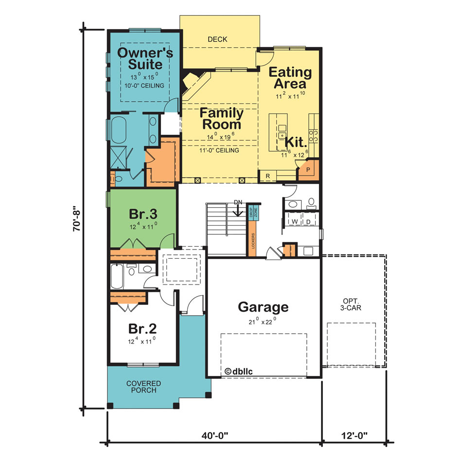 Narrow Lot Home Plans By Design Basics - Narrow Lot House Plans One Floor Two Bedroom Two-and-a-half Bath