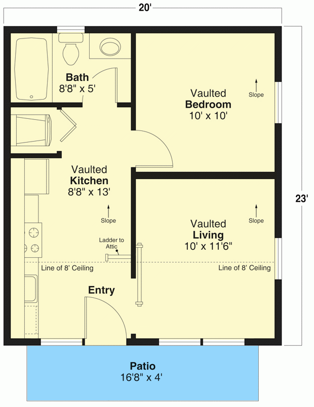 One Bedroom ADU Or Guest Cabin 720002DA Architectural Designs  - 1 Bedroom Guest House Floor Plans With Garage