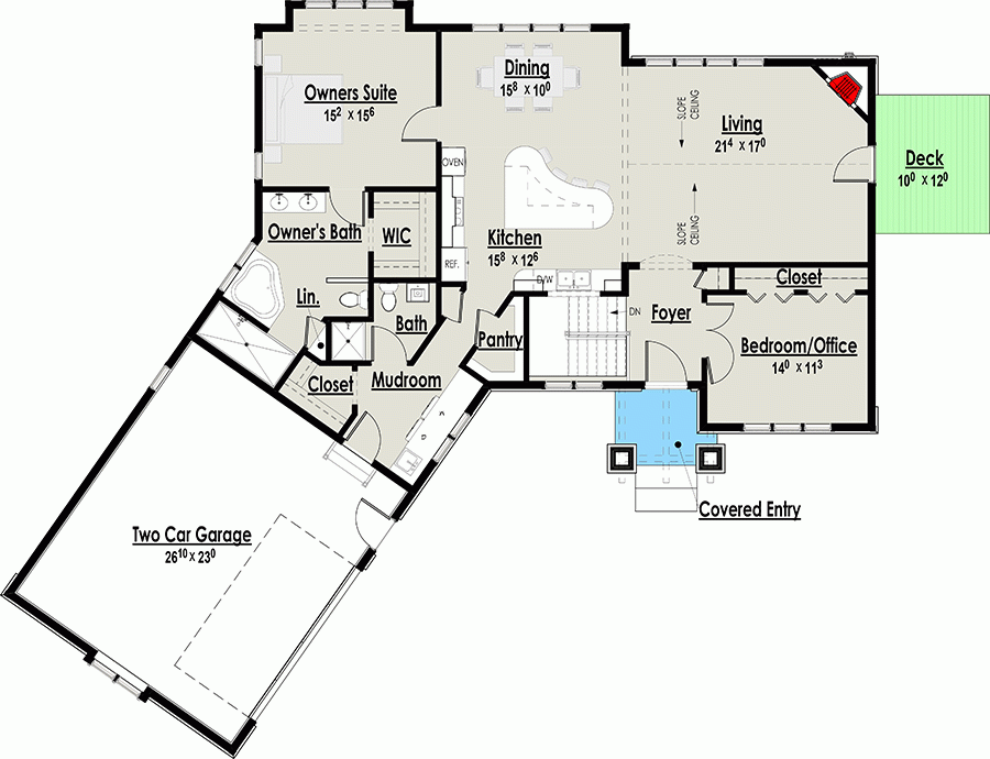 One Story Craftsman Ranch Home Plan With Angled Garage 18297BE  - 1 Floor Angled Garage Split Bedroom House Plans