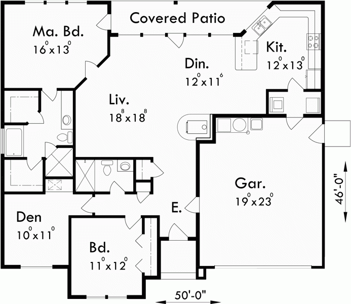 One Story House Plans 50 Wide House Plans 9921 - House Plan 50 Feet Wide Master Bedroom Main First Floor