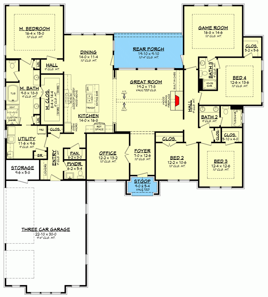 One Story Living 4 Bed Texas Style Ranch Home Plan 51795HZ  - 1 Floor 4 Bedroom House Plans