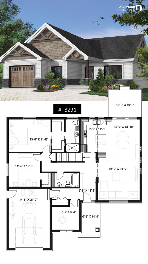 One story Northwest Style House Plan With 3 Bedrooms Ou 2 Beds Home  - 1 Storey House Floor Plans With 3 Bedrooms