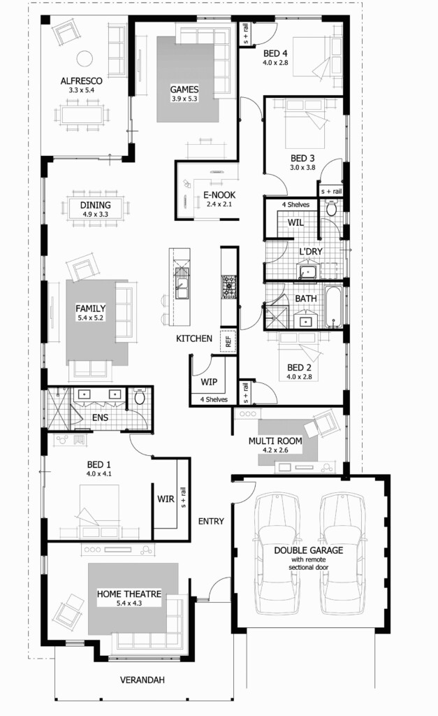 Open Floor House Plans One Story Nice 4 Bedroom Rectangular House Plans  - 4 Bedroom House Open Floor Plan