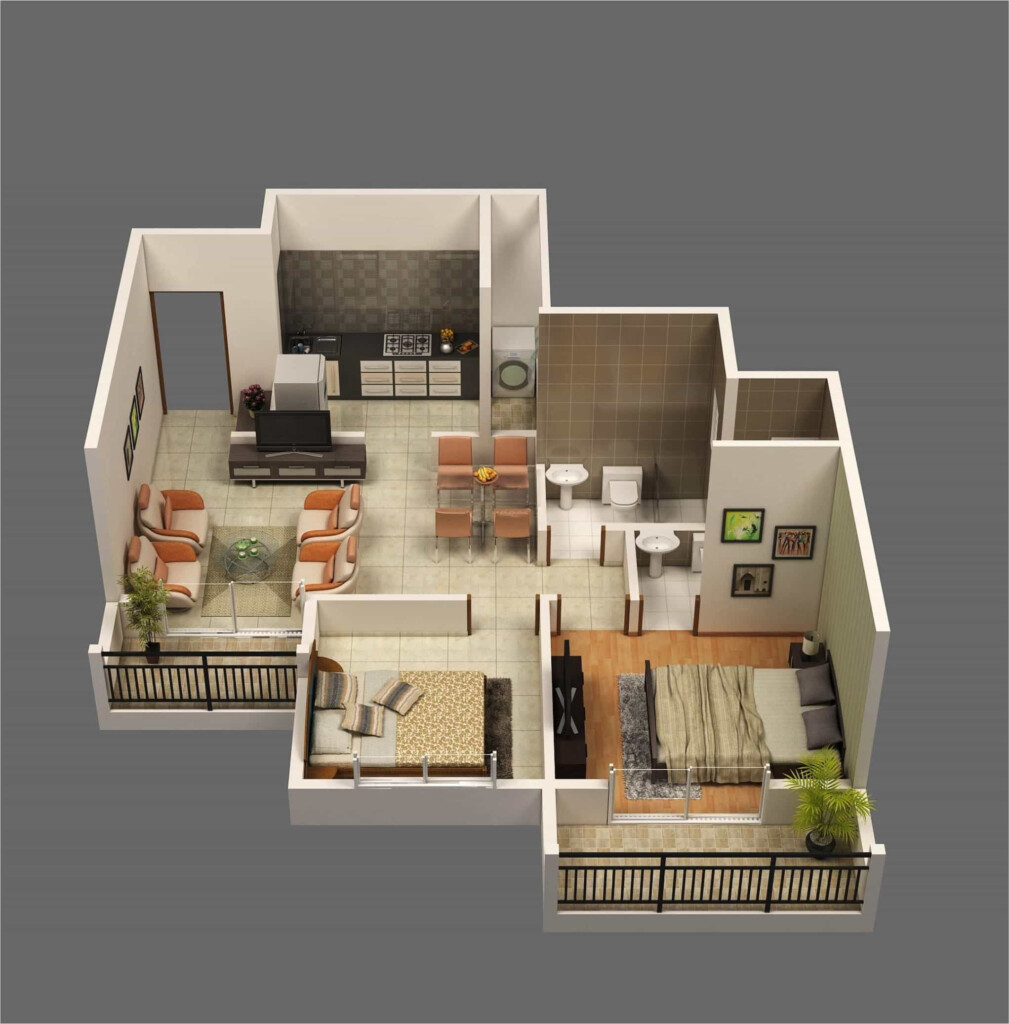 Perfect Modern Low Cost 2 Bedroom House Floor Plan Design 3D Popular  - 2 Bedroom House Floor Plan Design 3d