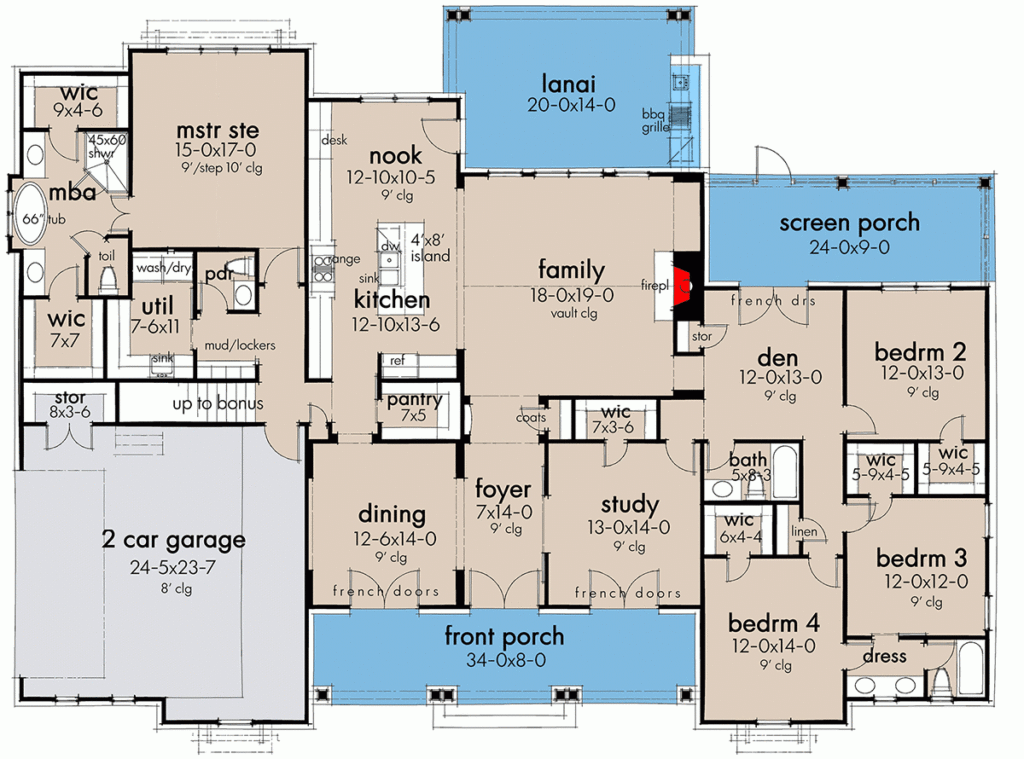 Plan 16918WG 4 Bedroom Modern Farmhouse Plan With Three Fresh Air  - 4 Bedroom House Floor Plans With Open Kitchen