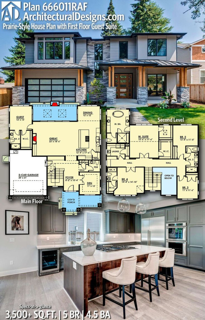 Plan 666011RAF Prairie Style House Plan With First Floor Guest Suite  - House Plans With First Floor Guest Bedroom