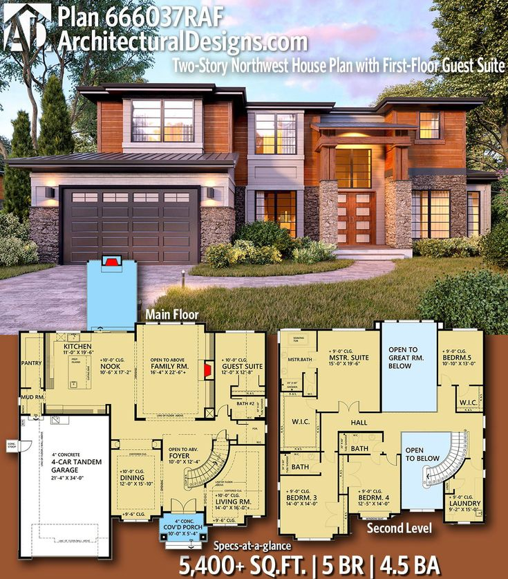 Plan 666037RAF Two Story Northwest House Plan With First Floor Guest  - House Plans With First Floor Guest Bedroom