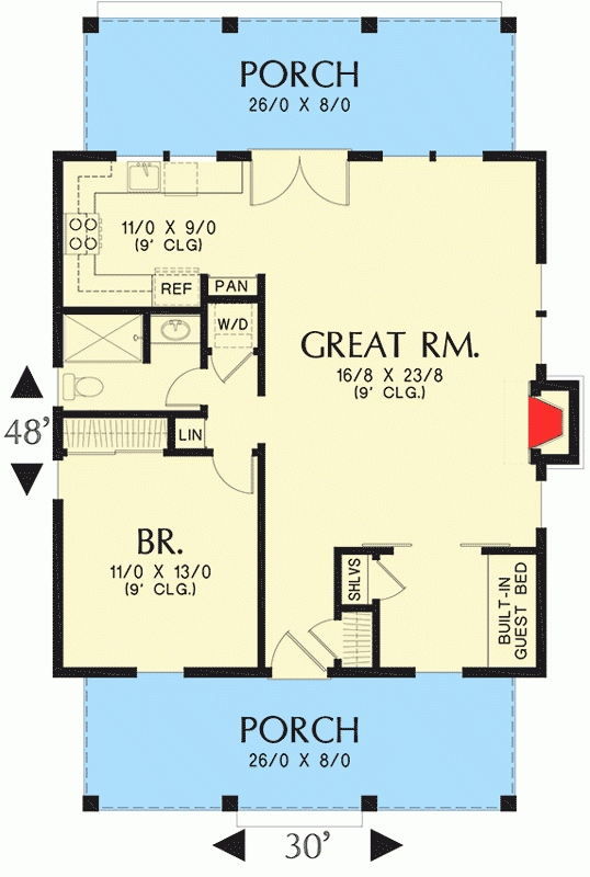 Plan 69638AM One Bedroom Guest House Guest House Plans Bungalow  - House Plans With First Floor Guest Bedroom