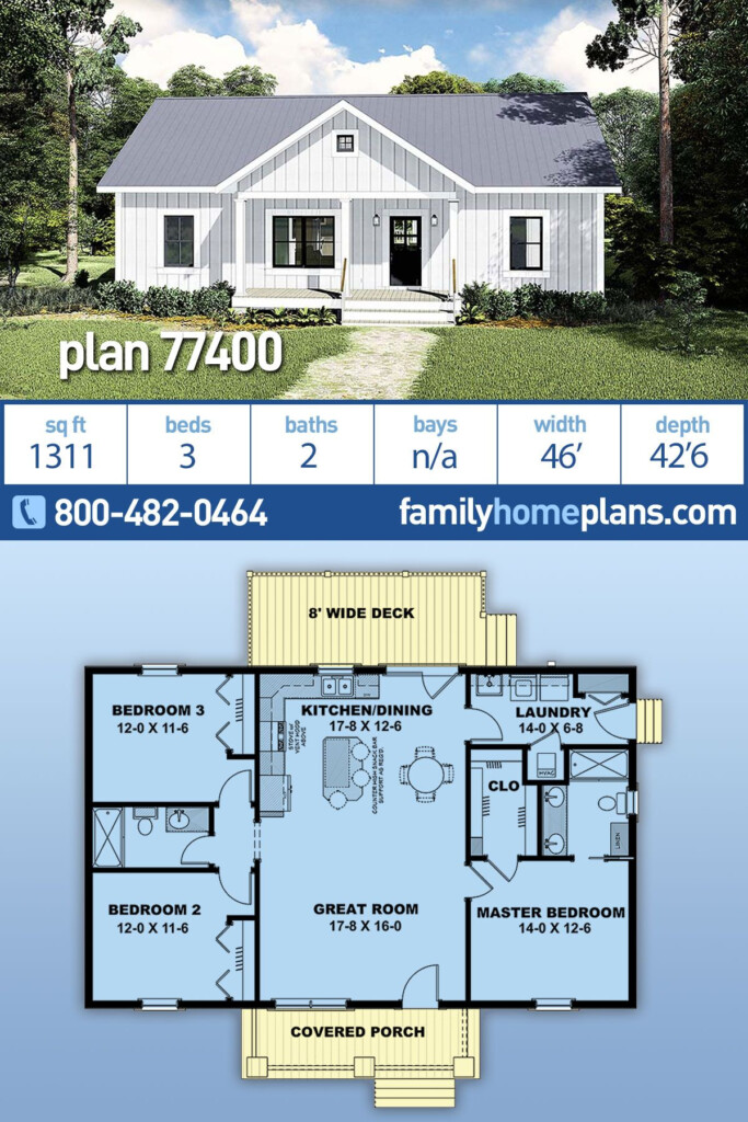 Plan 77400 Best Selling Small House Plan Offering 1311 Sq Ft 3 Beds  - 3 Bedroom Country House Floor Plans