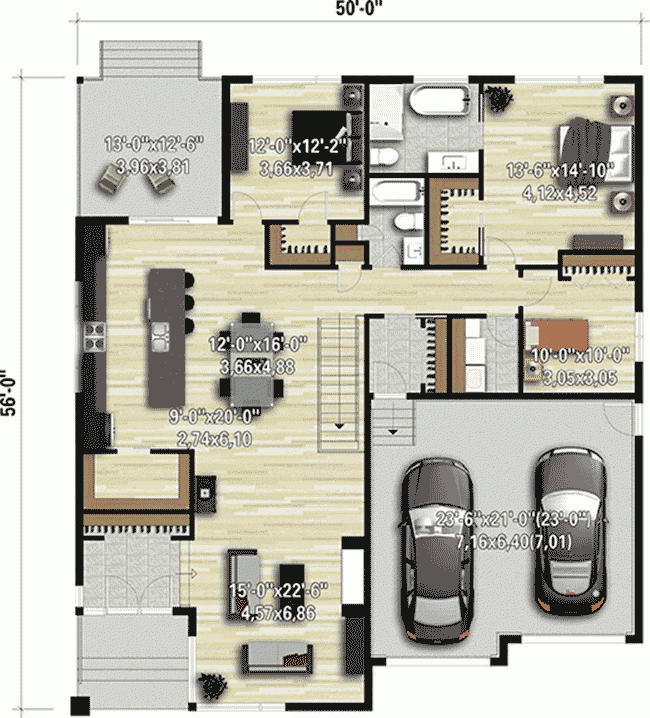 Plan 80913PM Modern 3 Bed House Plan With 2 Car Garage Modern Style  - 3 Bedroom House Floor Plan With A Garage