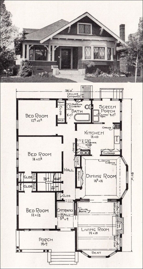 Plan No R 856 C 1918 Cottage House Plan By A E Stillwell Vintage  - One Bedroom Old House Floor Plan