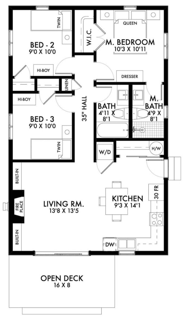 Ranch Floor Plan 3 Bedrms 2 Baths 900 Sq Ft 211 1014 - 3 Bedroom 2 Bath Open Floor House Plans